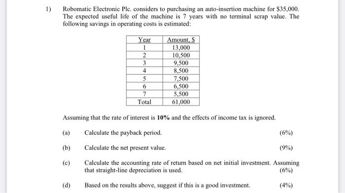 1) Robomatic Electronic Plc. considers to
