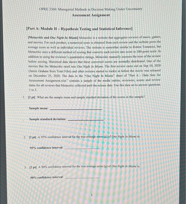 OPRE 3360: Managerial Methods in Decision Making