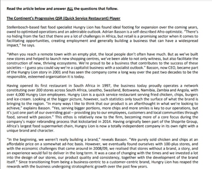 Read the article below and answer ALL the