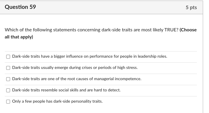 Question 60 5 pts Which statements do NOT explain