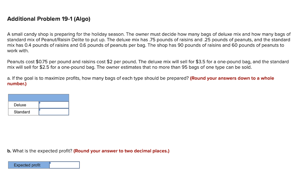 Additional Problem 19-1 (Algo) A small candy shop