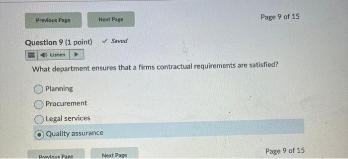 What department ensures that a firms contractual