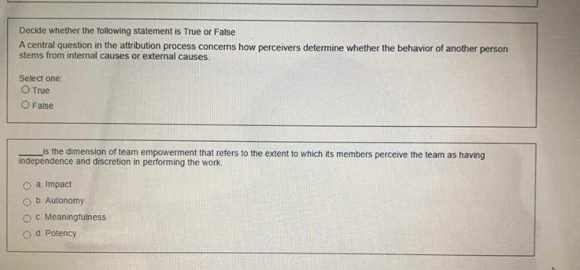 Decide whether the following statement is True or