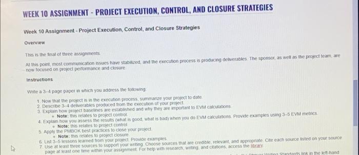 WEEK 10 ASSIGNMENT - PROJECT EXECUTION, CONTROL,