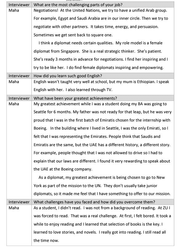 . Required: 4. Read the interview with Maha. Make