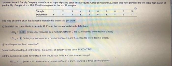 c) UCLp= LCLp= d) based on the new sample size is