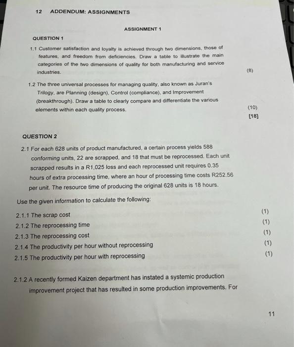 12 ADDENDUM: ASSIGNMENTS ASSIGNMENT 1 QUESTION 1