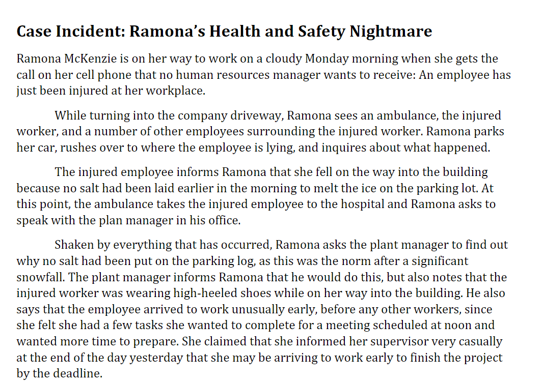 HRM Case Incident: Ramona's Health and Safety