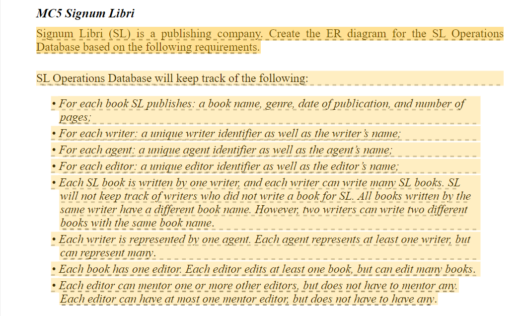 MC5 Signum Libri: Map the ER Diagram for the