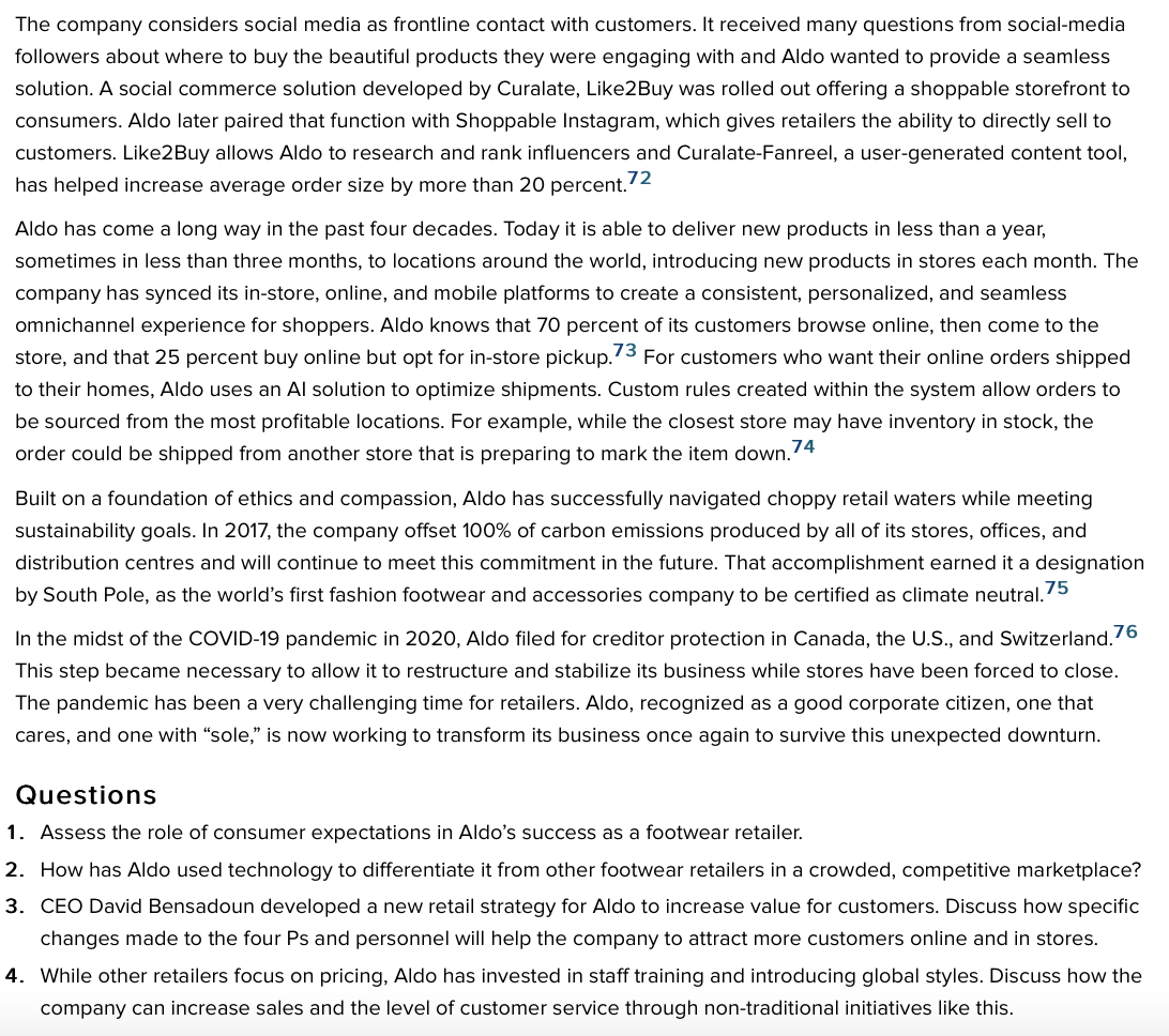ALDO answer the question below 700-800 words