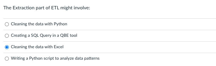 The Extraction part of ETL might involve: