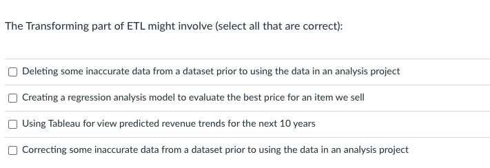 The Extraction part of ETL might involve: