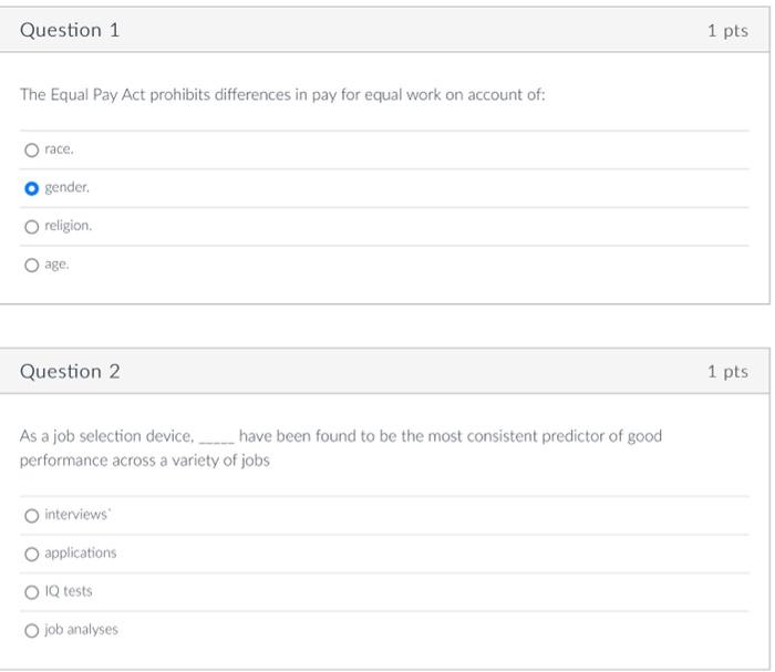 The Equal Pay Act prohibits differences in pay