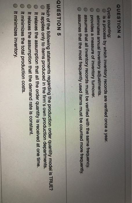QUESTION 4 Cycle counting: is a process by which