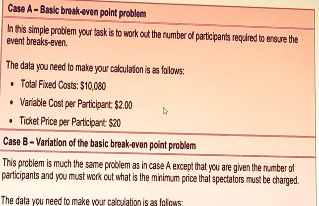 Case A-Basic break-even point problem In this