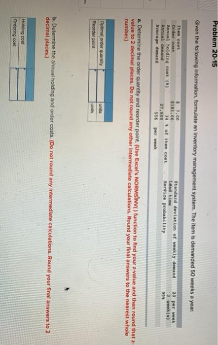 Problem 20-15 Given the following information,