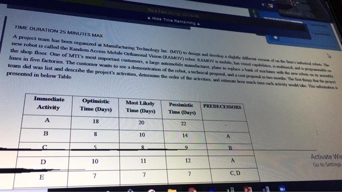 A Hide Time Remaining TIME DURATION 25 MINUTES