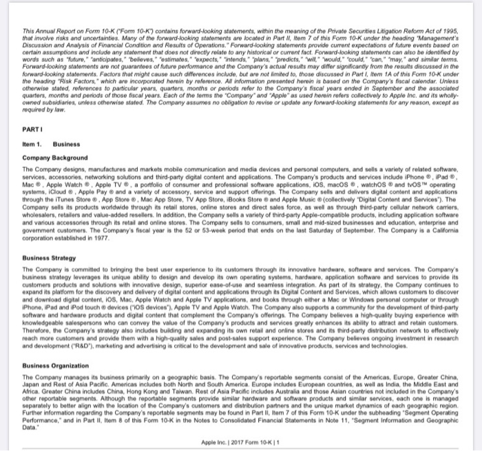 Form 10-K for Apple which covered Item 1: