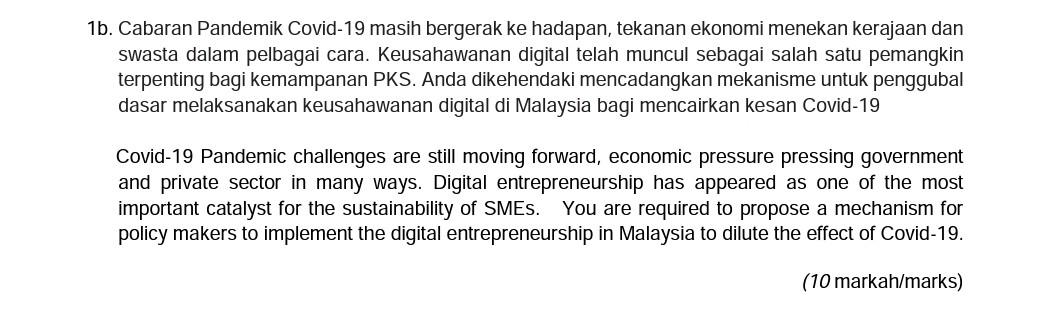 *Please answer according to the mark given 1b.