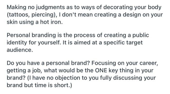 MGMT 390 Discussion - Branding yourself need 1