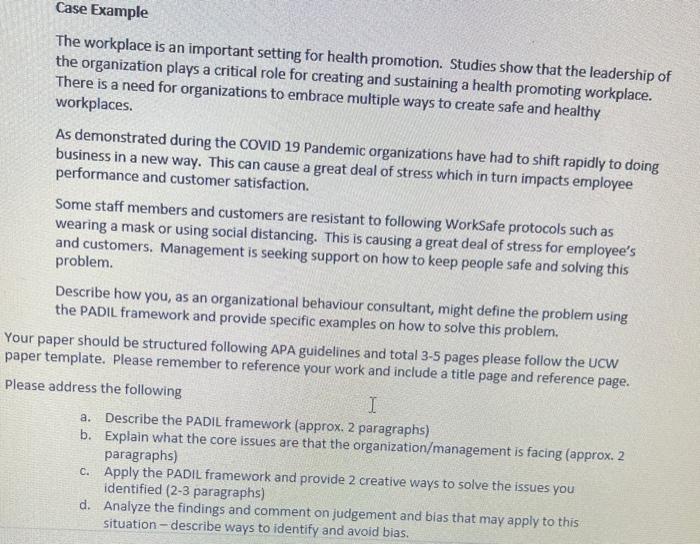 Case Example The workplace is an important