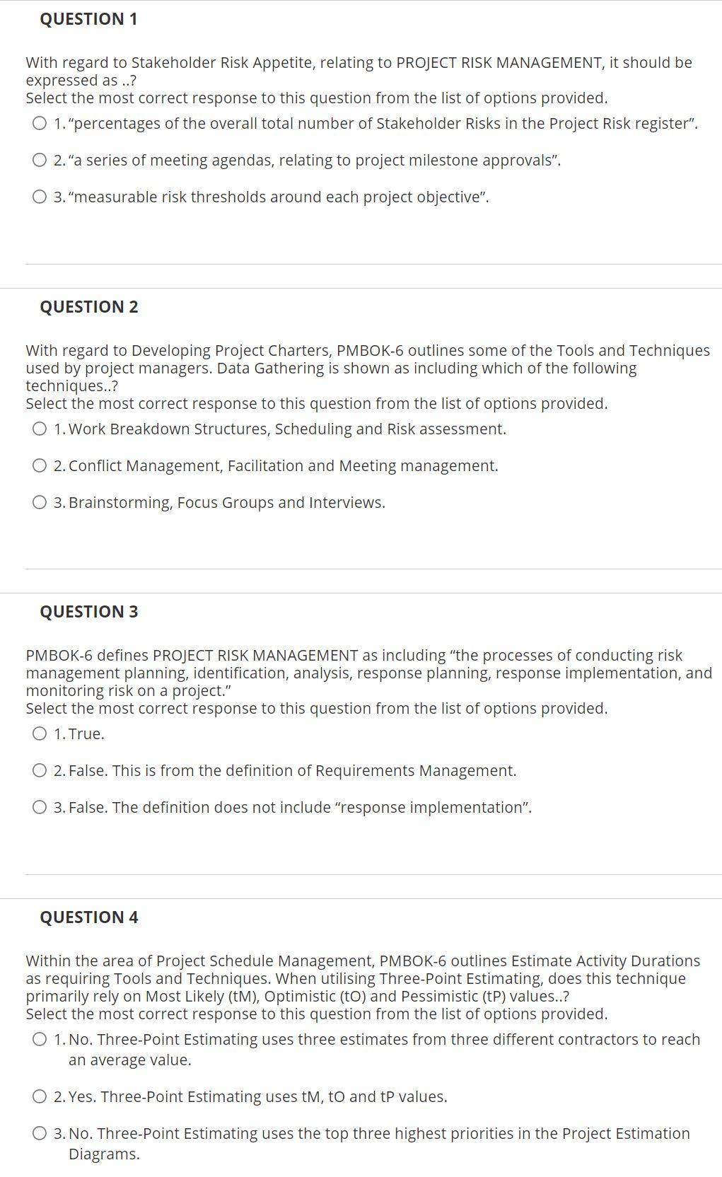QUESTION 1 With regard to Stakeholder Risk