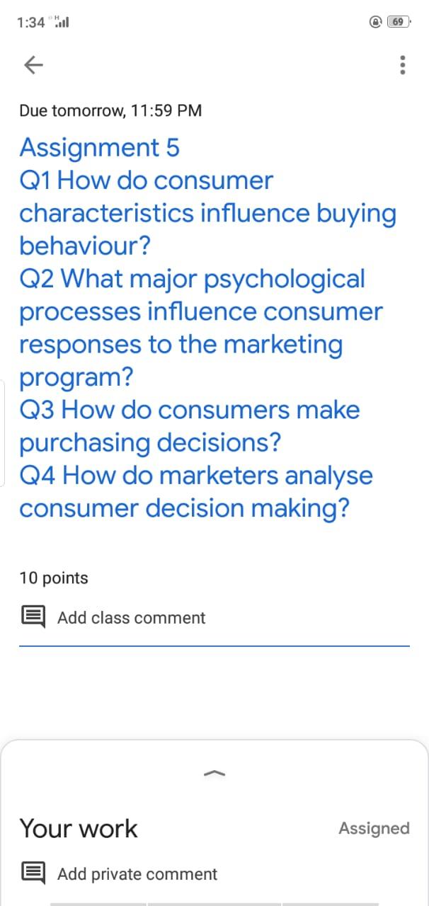 1:34 @ 69 { K Due tomorrow, 11:59 PM Assignment 5