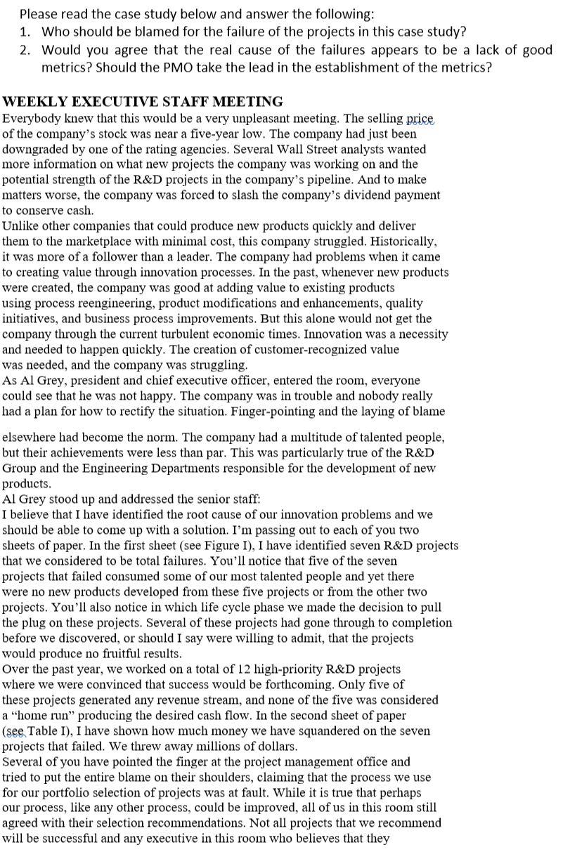 Please read the case study below and answer the