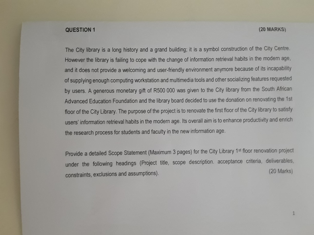 QUESTION 1 (20 MARKS) The City library is a long