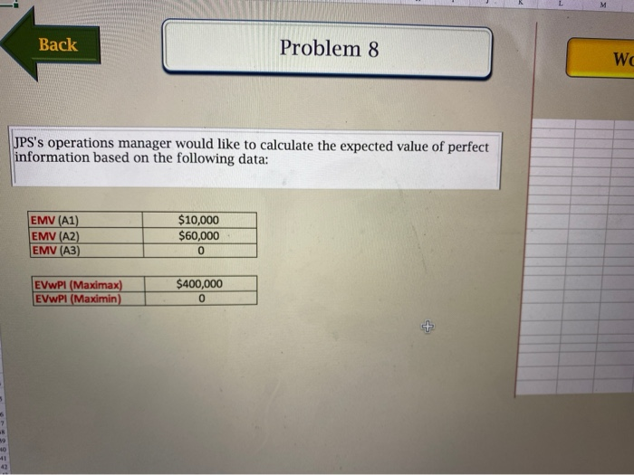 Back Problem 8 Wc JPS's operations manager would