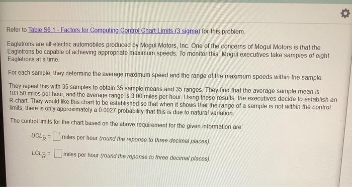 Refer to Table 56.1 - Factors for Computing