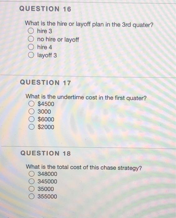 QUESTION 12 Find a workforce plan using the chase