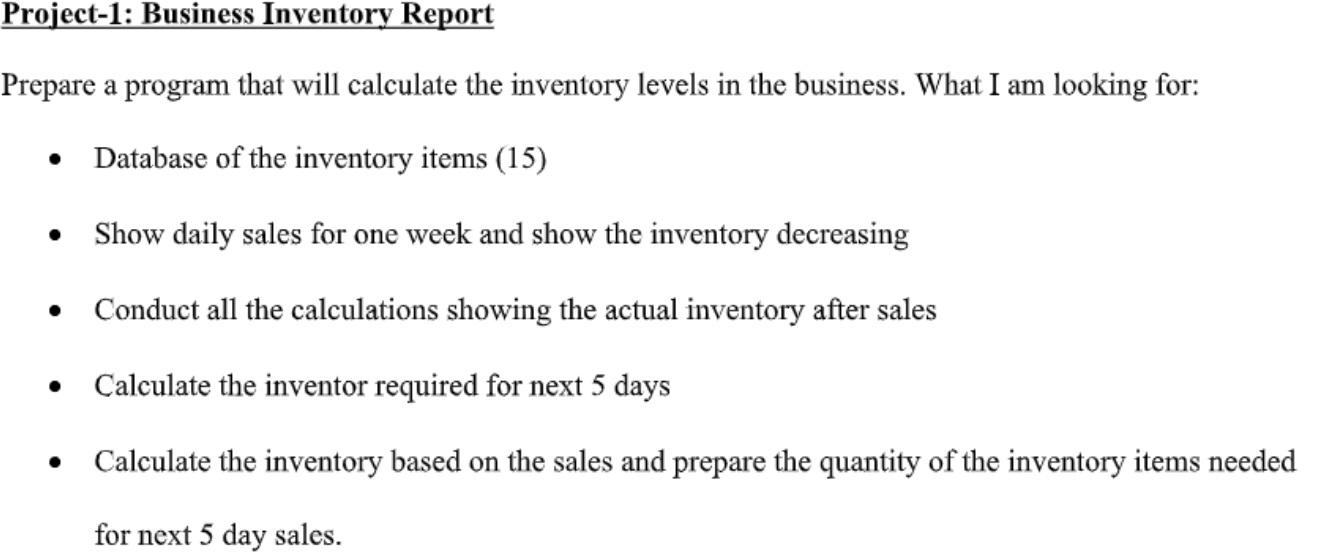 Project-1: Business Inventory Report Prepare a
