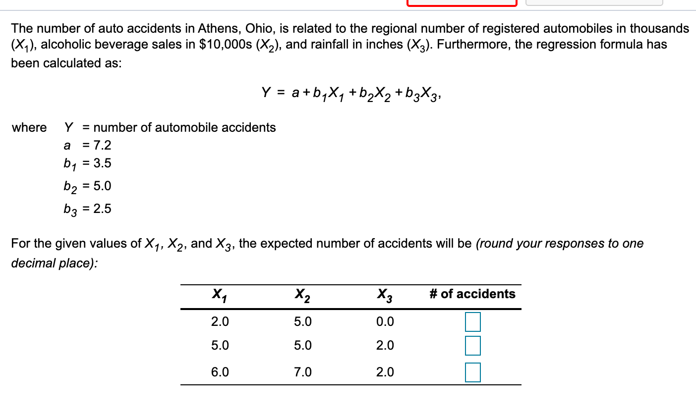 The number of auto accidents in Athens, Ohio, is