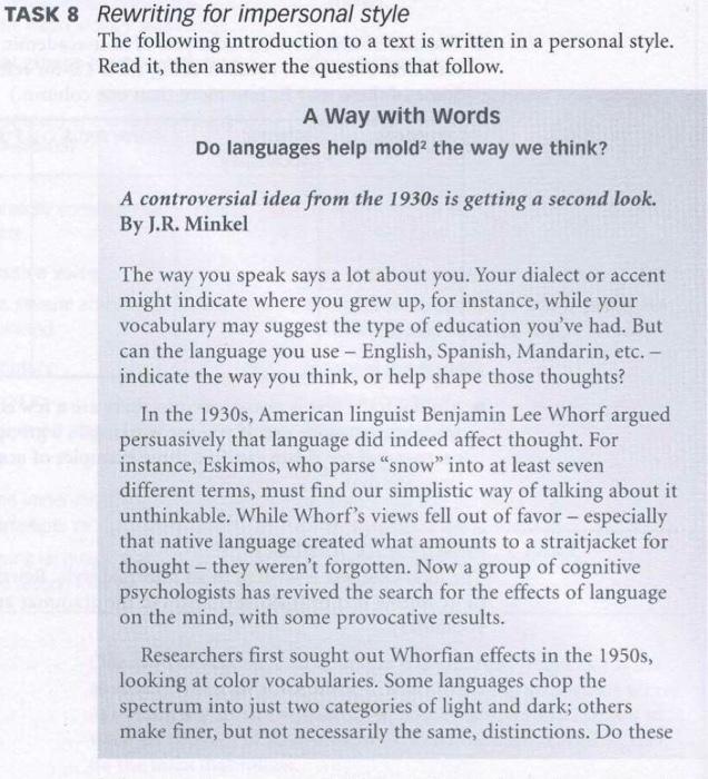 Rewriting for formality task 7 and 8 TASK 7