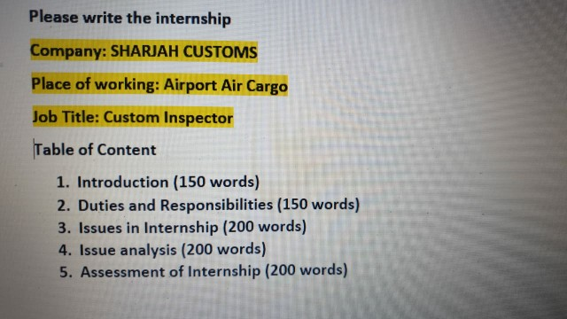 it is an internship please do it Please write the