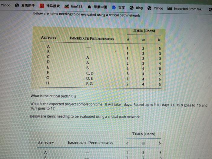 Yahoo * B * hao123 Bing Below are Items needing