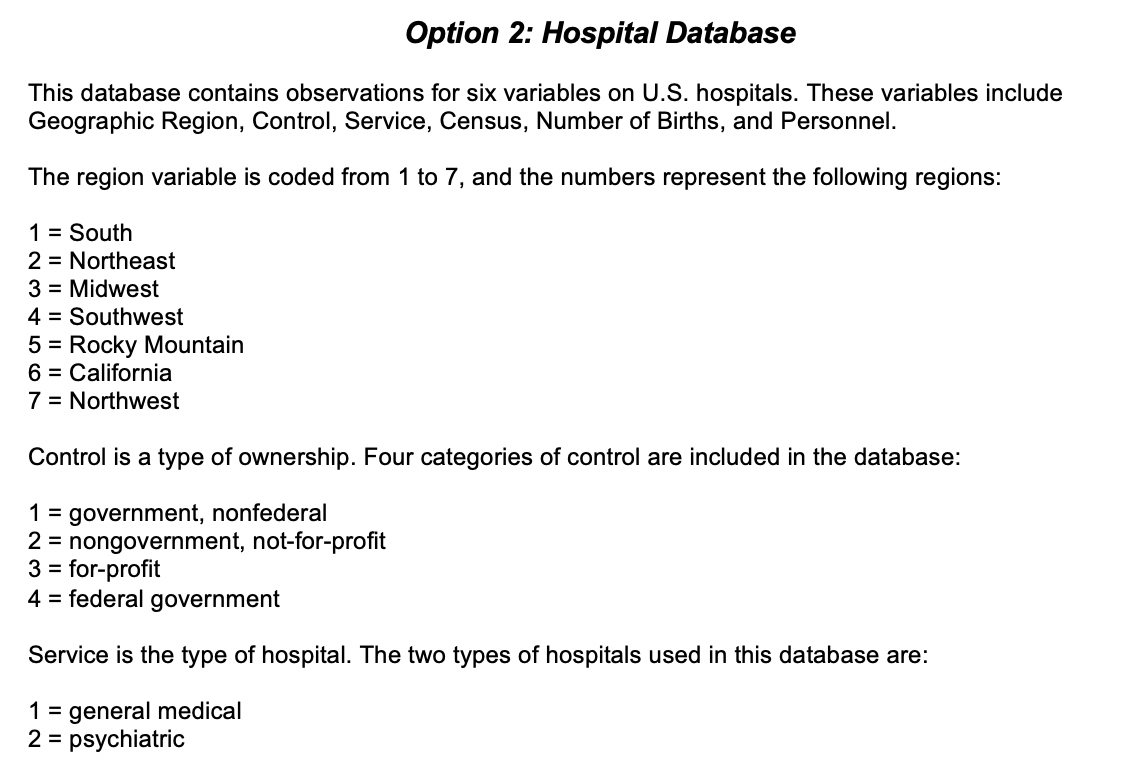 Option 2: Hospital Database This database