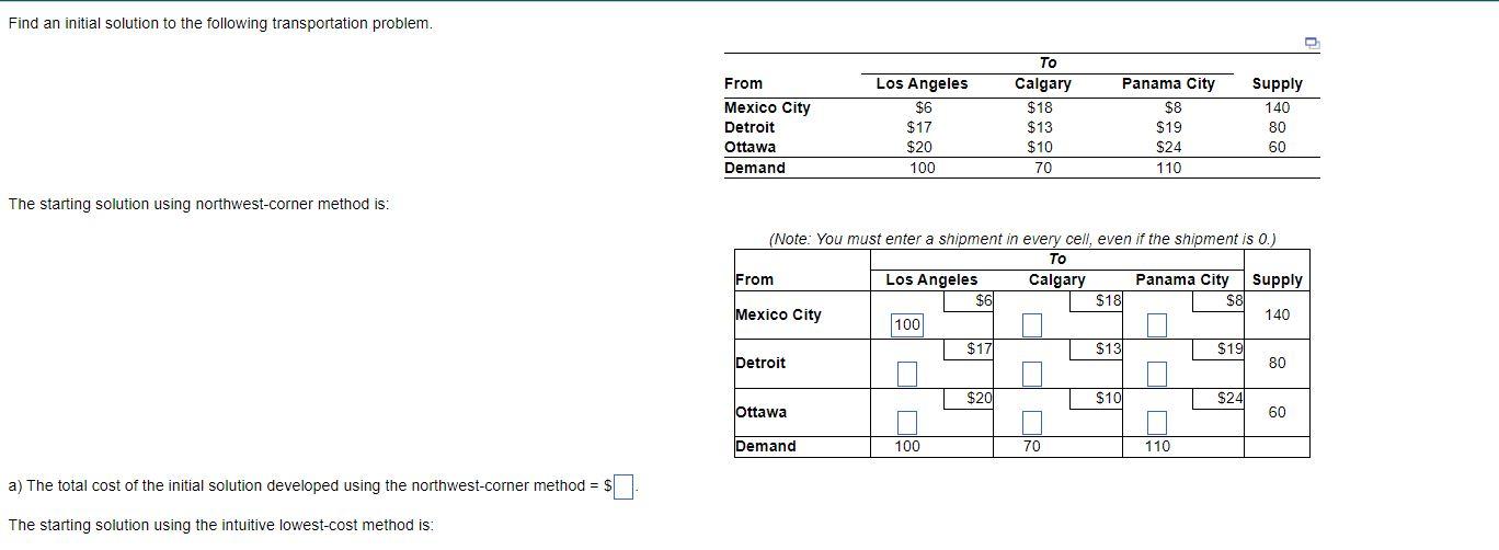Find an initial solution to the following