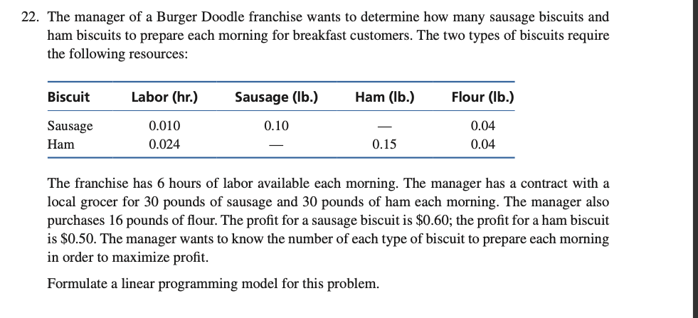 Solve the Burger Doodle problem 3.18 with an