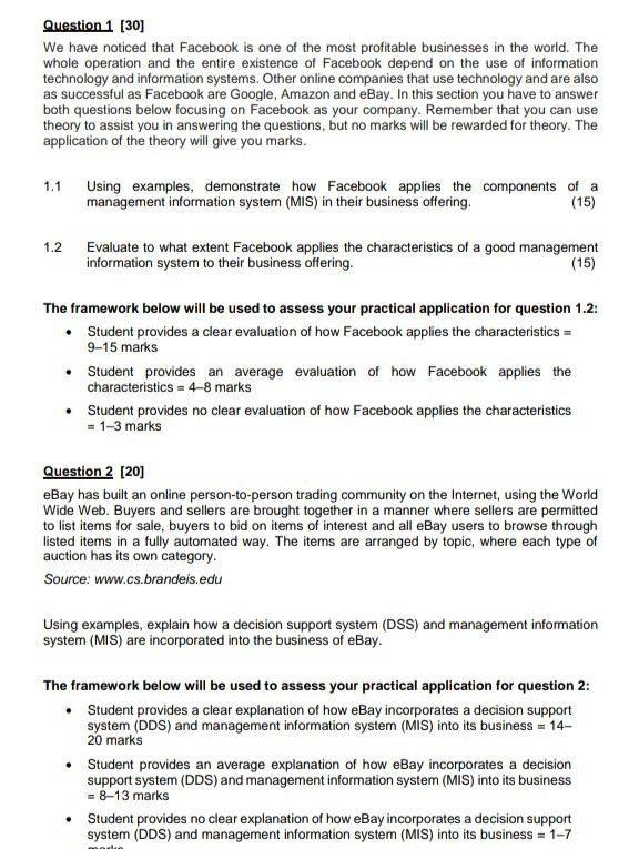 Question 1 (30) We have noticed that Facebook is