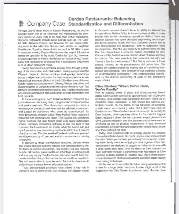 Darden Restaurants Case Questions 1. Describe how