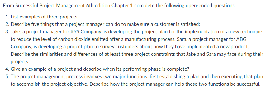 Assignments related to Project Management