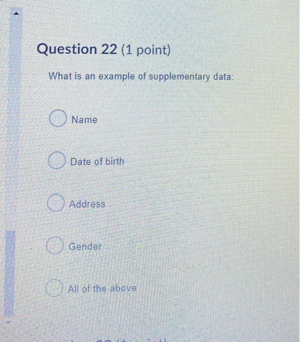 Question 22 (1 point) What is an example of