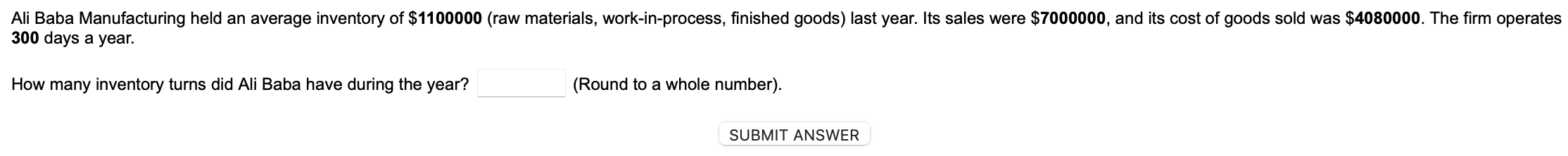 300 days a year. How many inventory turns did Ali