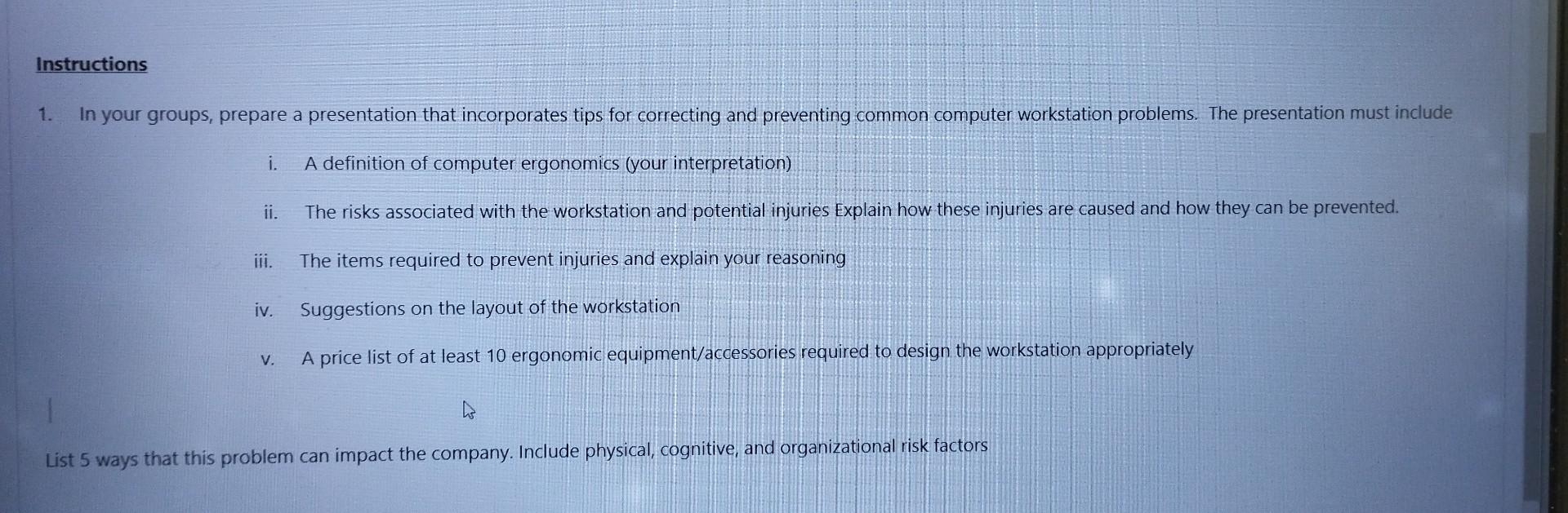 Instructions 1. In your groups, prepare a