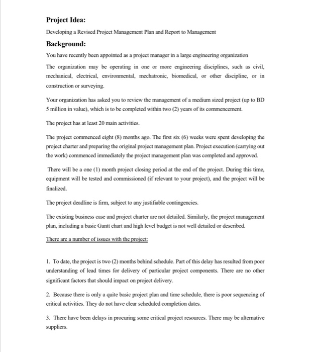 Project Idea: Developing a Revised Project