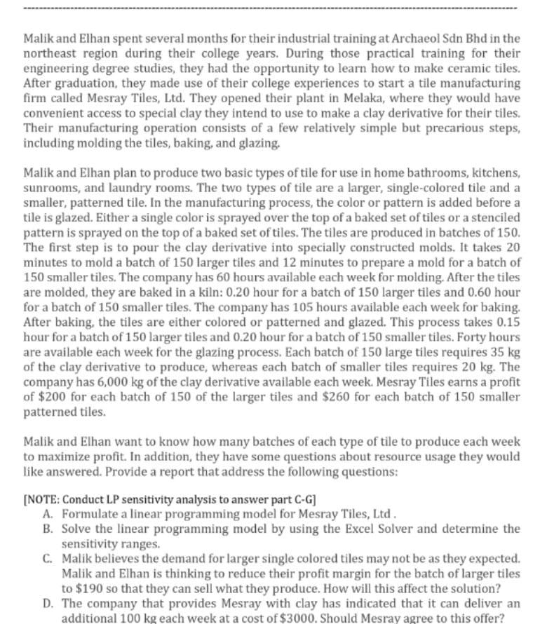 please answer question A, B, C , D Malik and