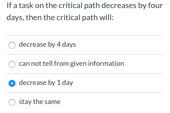 If a task on the critical path decreases by four