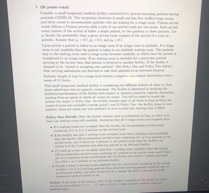 5. (35 points total) Consider a small temporary